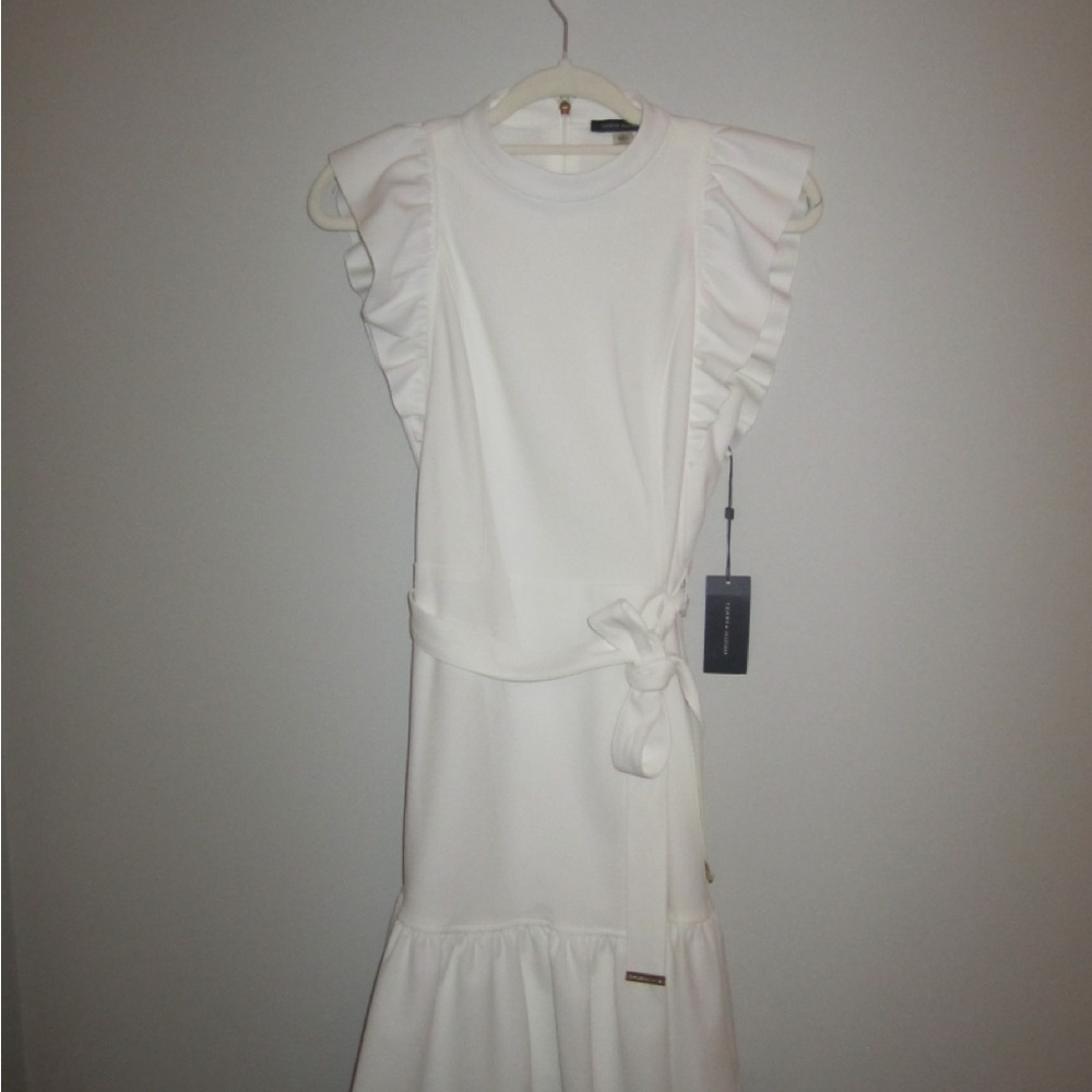 Tommy Hilfiger White Ruffled Tie Front Midi Dress